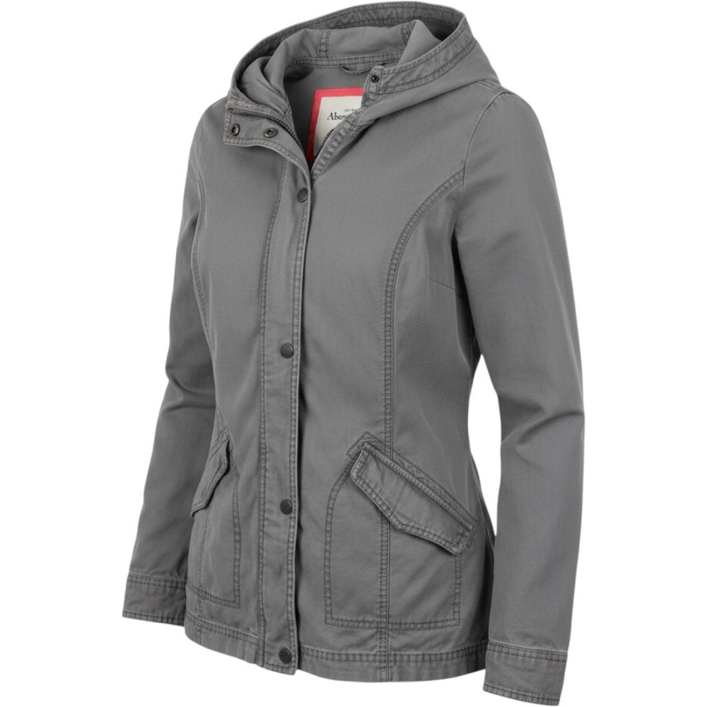 Abercrombie & Fitch Womens Gray Cotton Utility Field Jacket Hooded Size‎ L